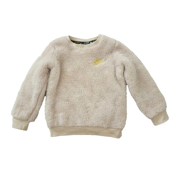 Nike Just Do It Kids Plush Pullover Sweatshirt Size 5-6 Beige Crew Neck Swoosh - Picture 1 of 12